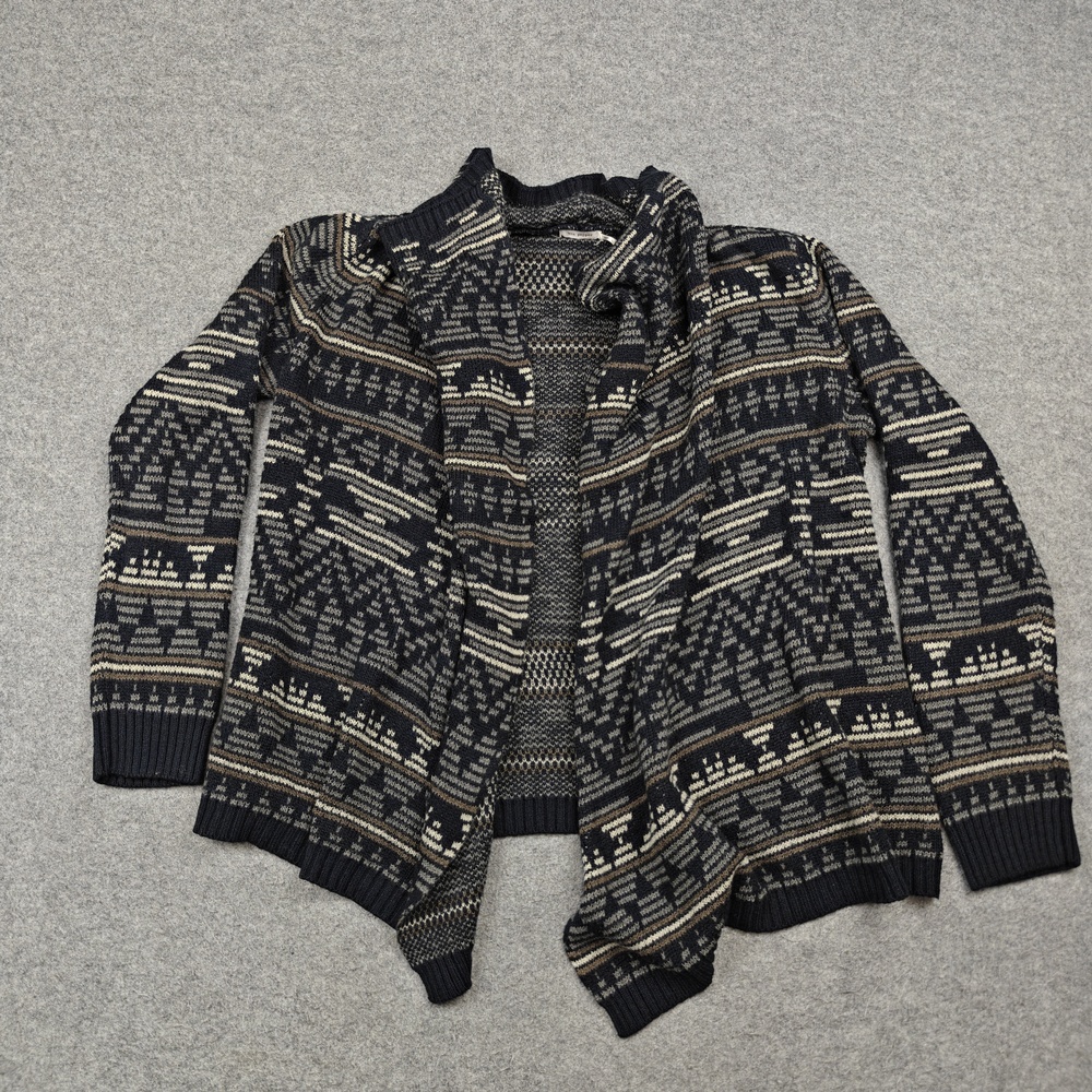 Blu Pepper Cardigan Womens Large Blue Fair Isle Chunky-Knit Open Heavyweight